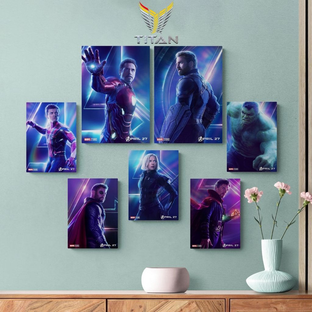 Bộ 7 tranh dán tường chất liệu Fomex, chủ đề Marvel, DC, Amine, game LOL, tranh decor có sẵn băng keo 2 mặt