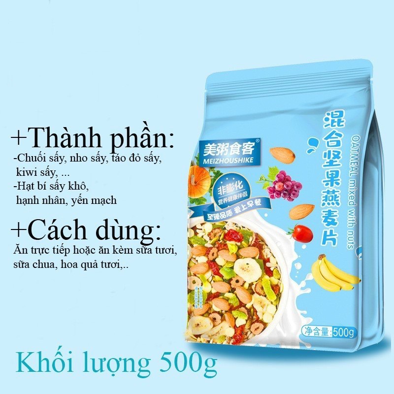 Ngũ cốc ăn kiêng nguyên hạt dinh dưỡng, yến mạch giảm cân mix trái cây khô HappyHome