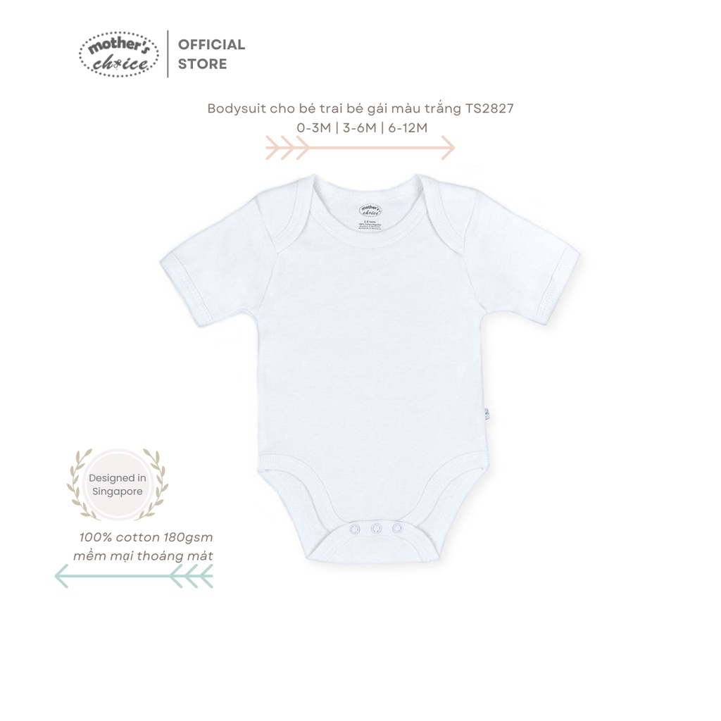 Bodysuit cho bé trai bé gái màu trắng Mother's Choice - chất liệu 100% cotton mềm mại thoáng mát TS2827