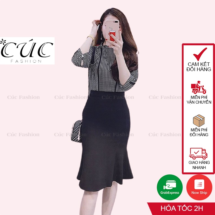 Áo sơ mi nữ tay lỡ Cúc Fashion áo somi cao cấp cổ đức họa tiết đen trắng đẹp kiểu thời trang công sở đi học A400