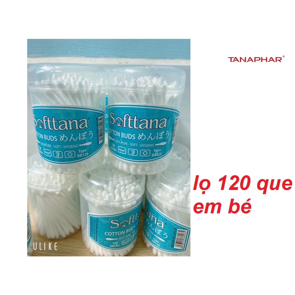 Bông vệ sinh tai mũi trẻ em Softtana - Bông ngoáy tai - Lọ 120 que