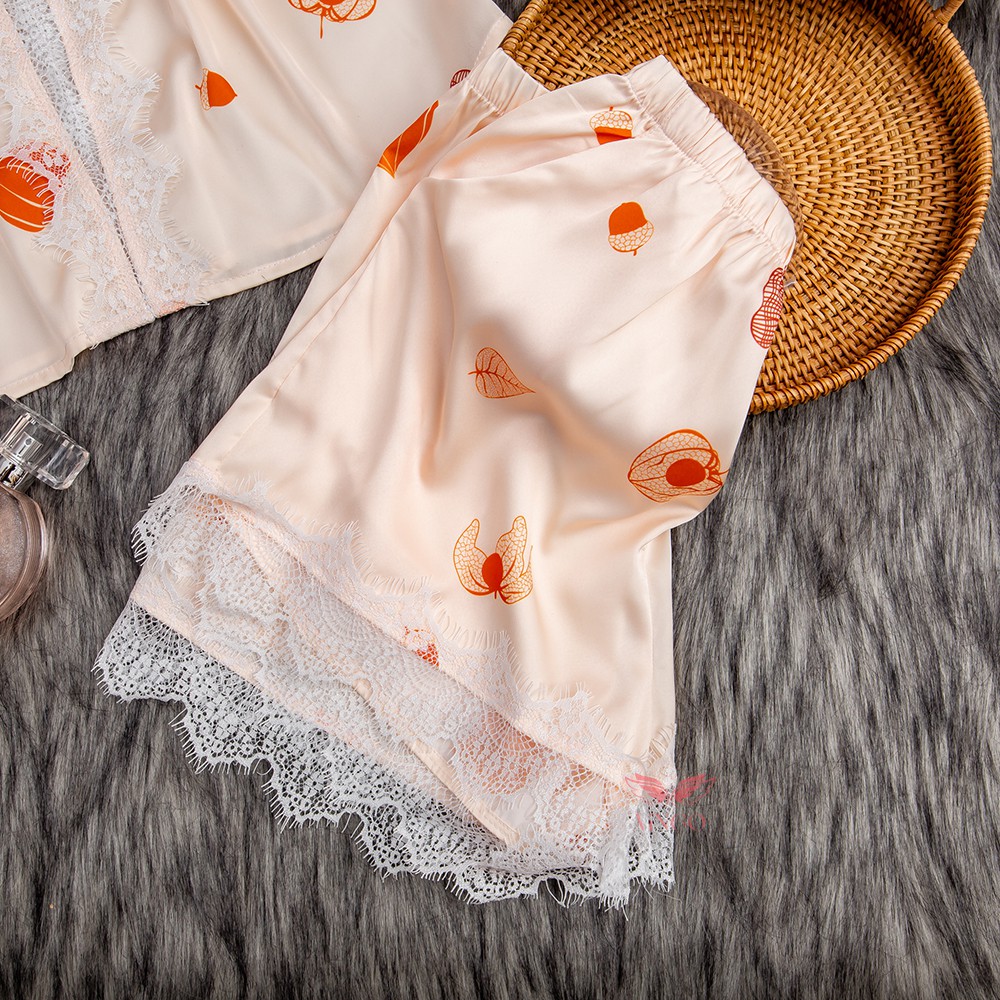 Bộ đồ ngủ lụa 2 dây pyjama cộc VINGO thiết kế phối viền ren nữ tính áo hai dây và quần đùi mát mặc mùa Hè N286 VNGO