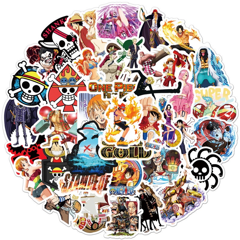 Bộ 10/50 Miếng Dán Trang Trí Bằng PVC Chống Thấm Nước Hình Anime ONE PIECE
