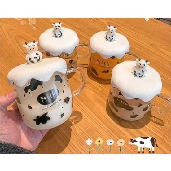 ✅[TẶNG CAM THẢO] Milky Cốc Uống Trà Thảo Mộc, Cafe Hình Chú Bò Sữa Đen Trắng Dễ Thương
