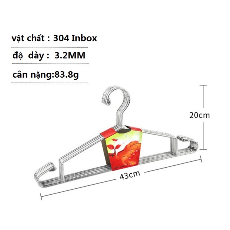 Móc treo quần áo Inox - 43 cm dành cho người lớn , có móc treo 2 bên-5 CÁI