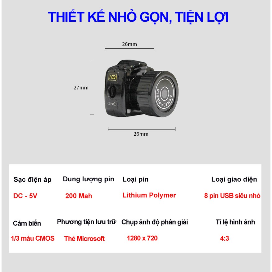 Camera Hành Trình Y2000 - Camera Thể Thao Tiện Dụng, Độ Nét Cao