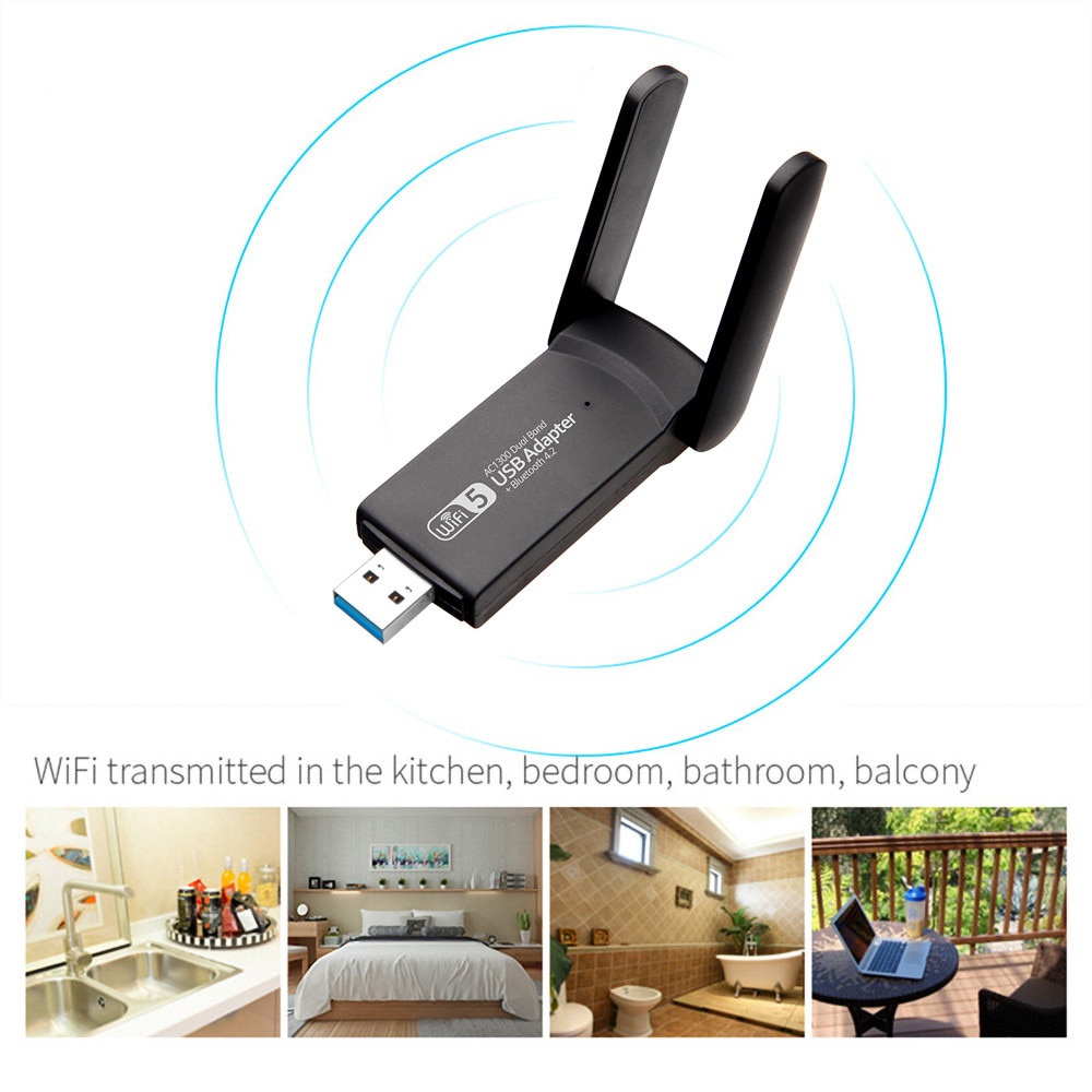 Đầu chuyển đổi dongle thẻ mạng wifi không dây AC 1300Mbps 5.8G/ 2.4G LAN USB 3.0 bluetooth 4.2 802.11ac cho laptop