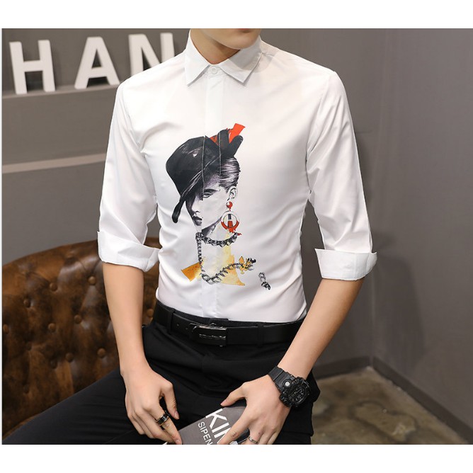 Áo sơ mi họa tiết cô gái đội nón thời trang