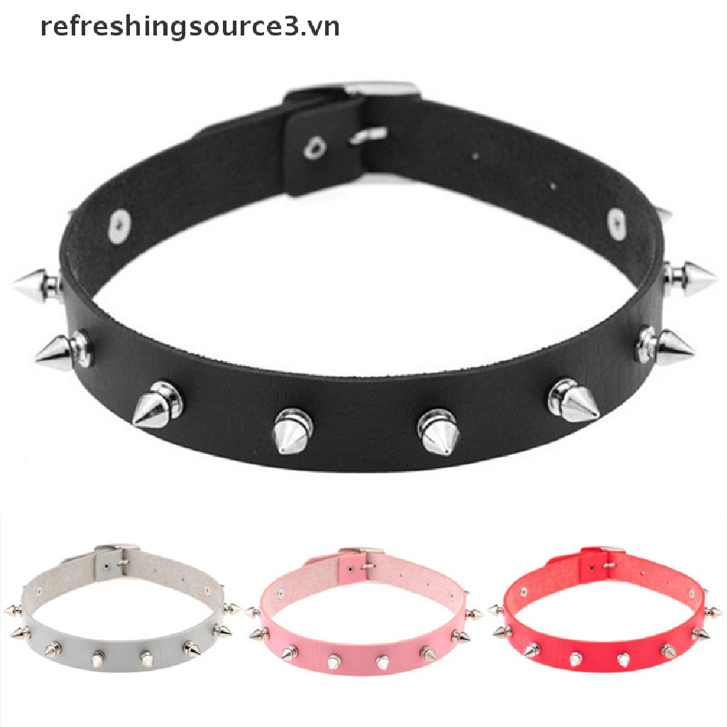 (ref) Vòng Cổ Choker Da Đính Đinh Tán Hình Trái Tim Phong Cách gothic punk Dành Cho Nữ