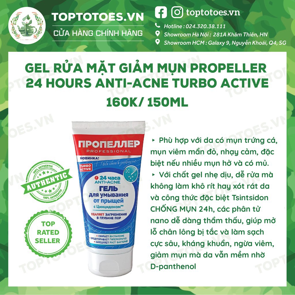 sữa rửa mặt Gel rửa mặt Propeller 24 Hours Anti-acne Turbo Active giảm mụn, ngừa viêm