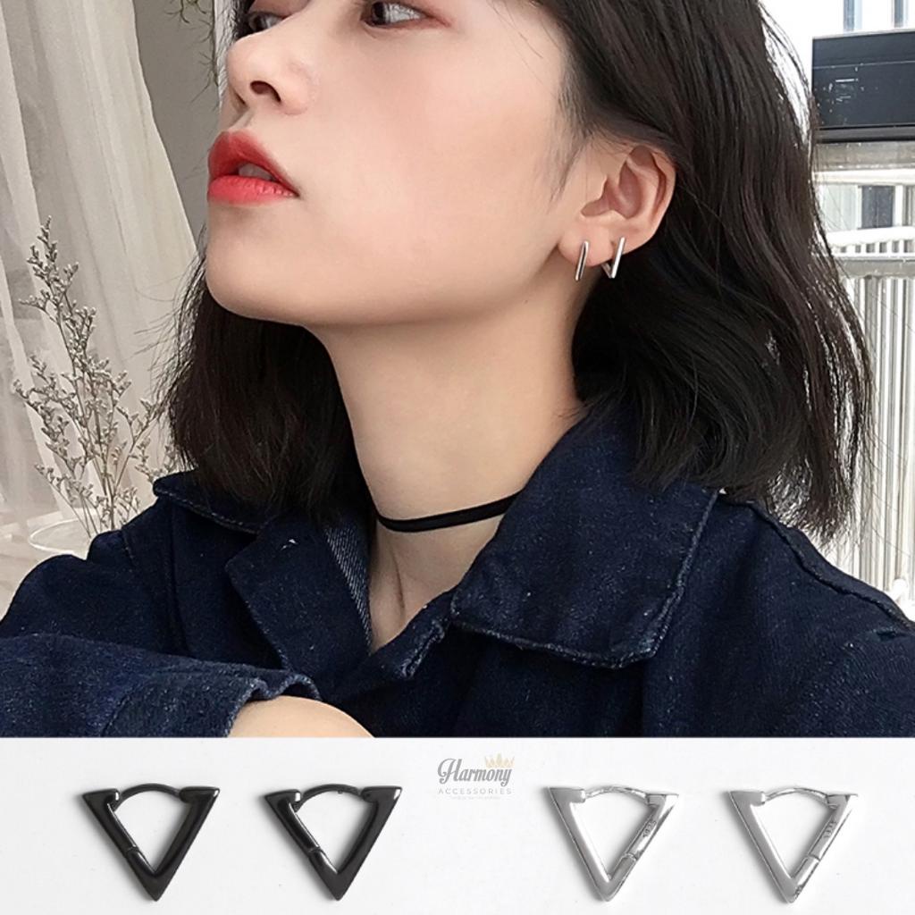 Khuyên tai nữ bạc mạ vàng hình tam giác 3 màu thiết kế cá tính, độc đáo | HARMONY ACCESSORIES KN17