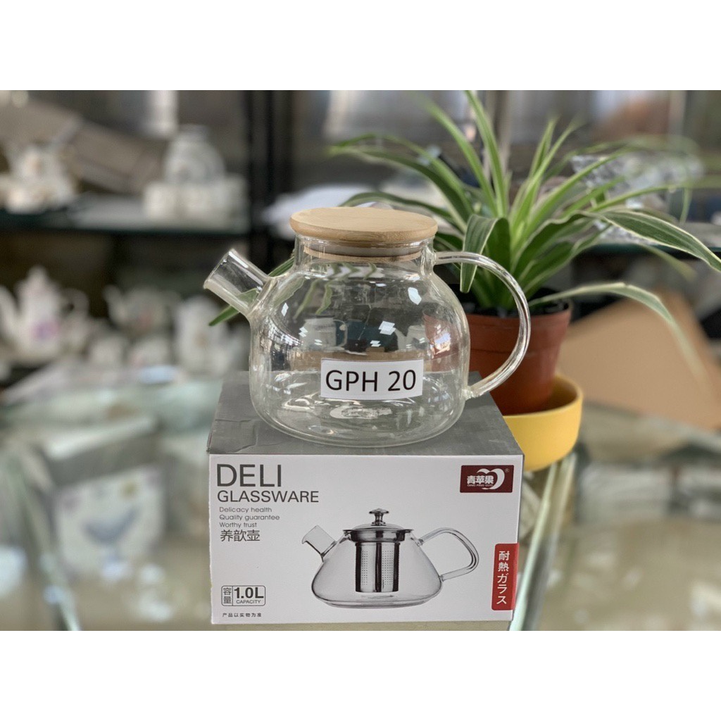 Ấm trà thủy tinh Deli nắp gỗ 1L GPH 20