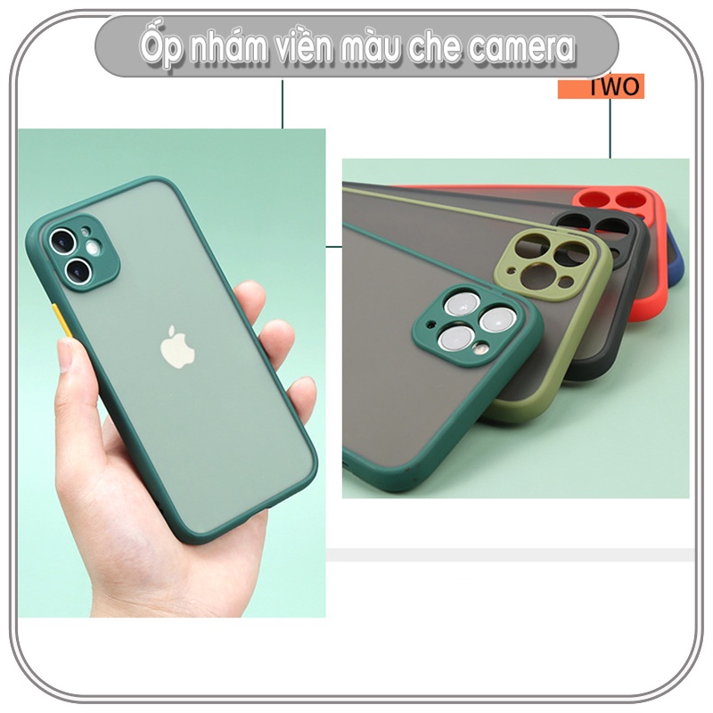 Ốp lưng iPhone 11 / 11 Pro / 11 Pro Max / 12 / 12 Pro Max trong nhám viền màu che camera