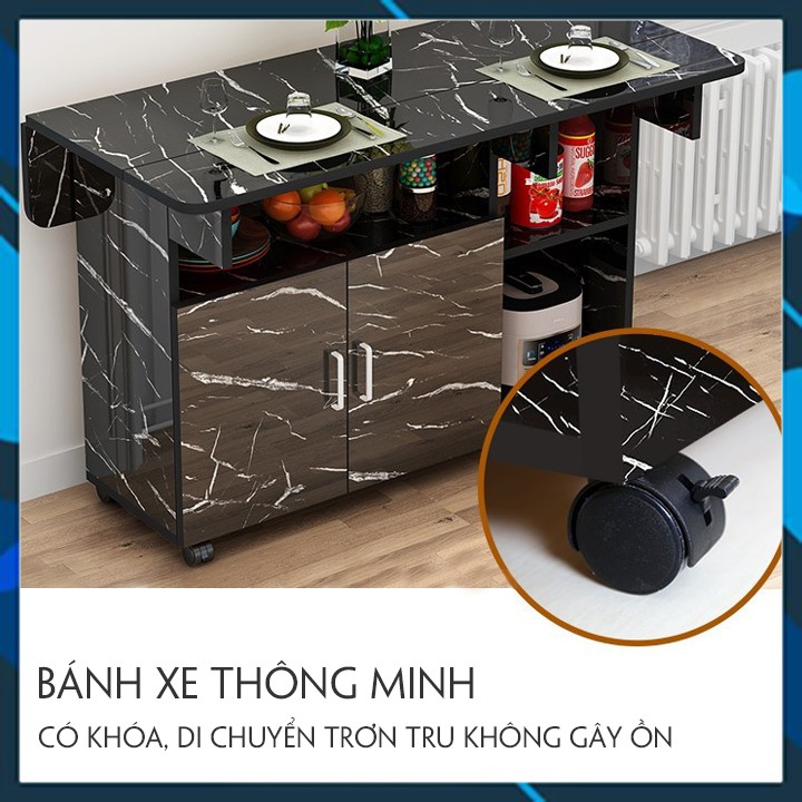 Bàn ăn gỗ đặc mặt giả đá thông minh, Có bánh xe, Có thể gấp gọn - VENUS.98 | BigBuy360 - bigbuy360.vn