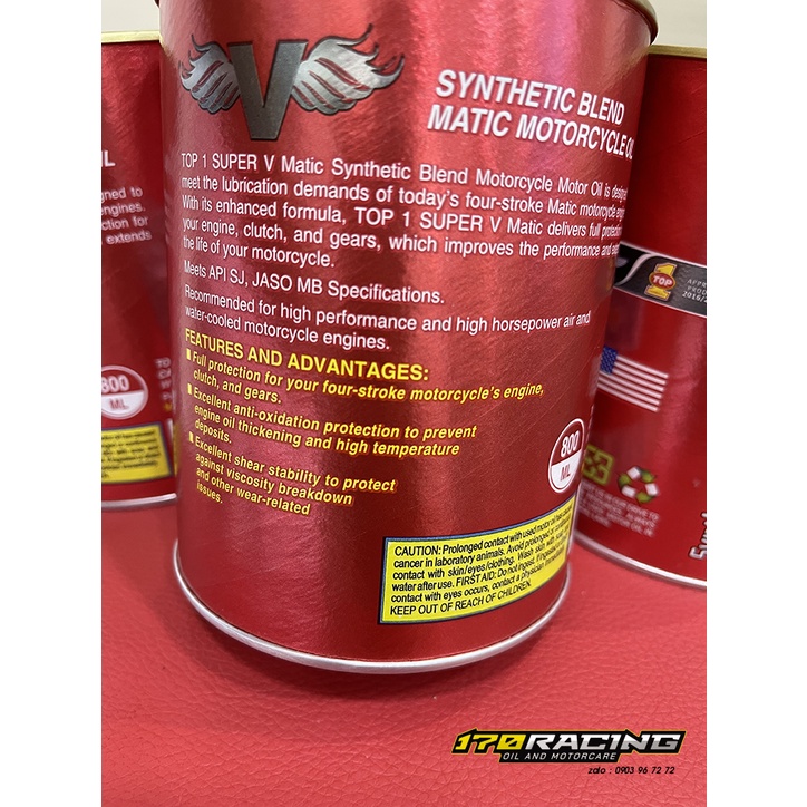 (Combo) nhớt xe ga TOP1 [ Bao bì mới ] SAE 10W30 API SN JASO MB SYNTHTICE BLEND MACTIC MATARCYCLE OIL  Dung Tích 800 ML