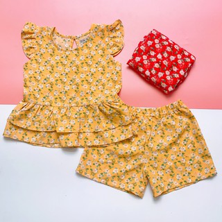 (Size 1-12)(9-33kg) BỘ LỤA HOA NHÍ CHO BÉ GÁI ÁO KIỂU PEPLUM XINH XẮN