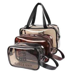 set  3 Túi đựng mỹ phẩm du lịch đựng đồ trang điểm cá nhân đồ bơi chất trong suốt có quai cao cấp