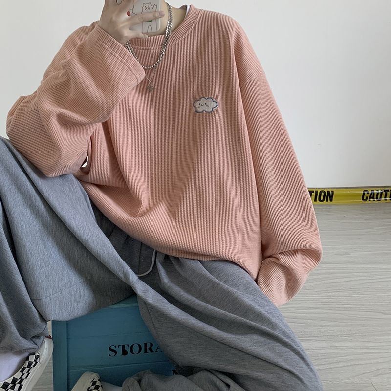 Áo thun tay dài cổ tròn thêu họa tiết hoạt hình phong cách Hàn Quốc cho nữ