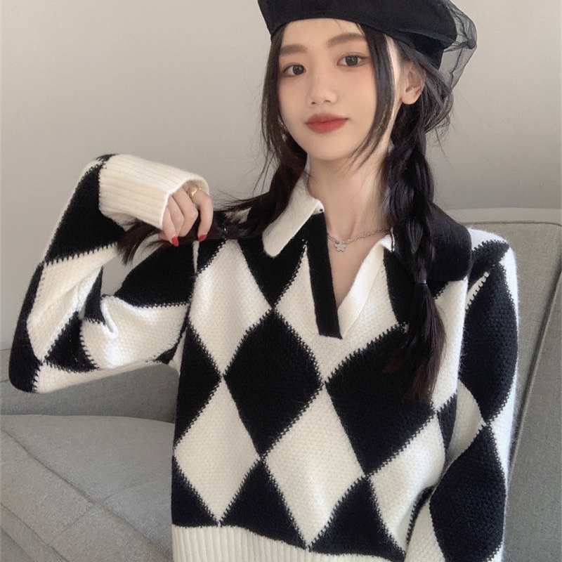 COZOK Áo sweater Dài Tay Dáng Rộng Phối Màu Tương Phản Cá Tính