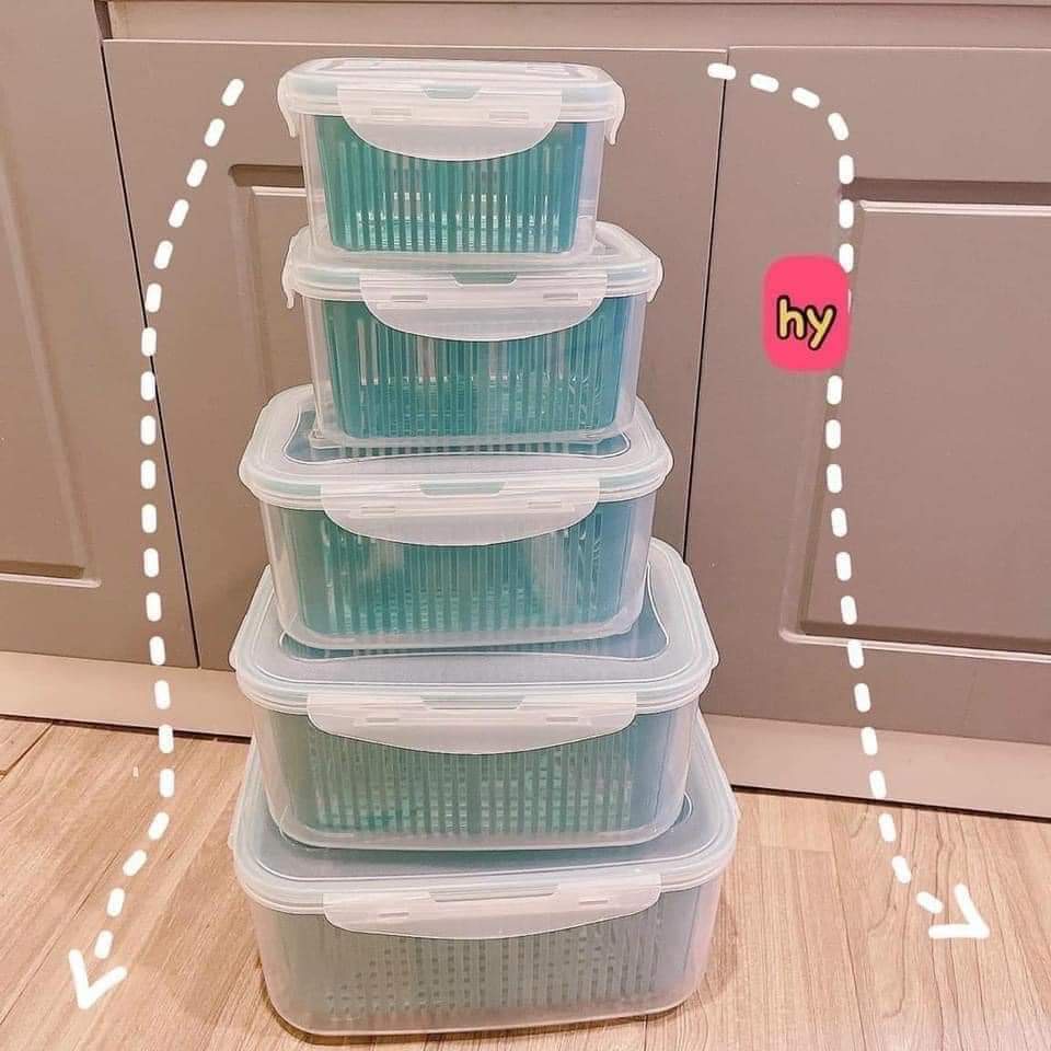 HỘP ĐỰNG ĐỒ BẢO QUẢN TỦ LẠNH(5 in 1) Bộ Set 5 Rổ Hộp Đựng Đồ Tủ Lạnh Đa Năng Thông Minh Cao Cấp