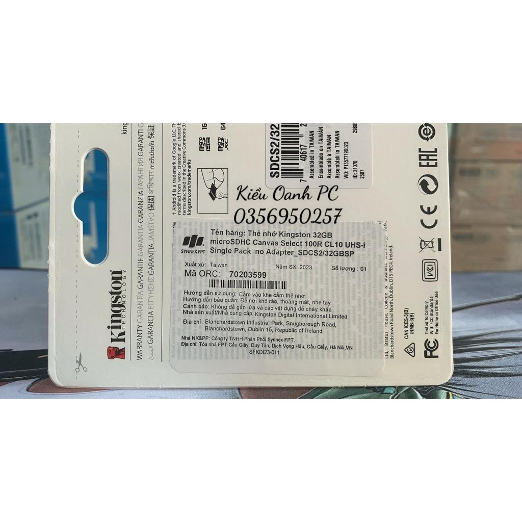 Thẻ Nhớ MicroSD Kingston 64GB Class 10 100Mbs Bảo hành 60 Tháng - 32/64/128GB