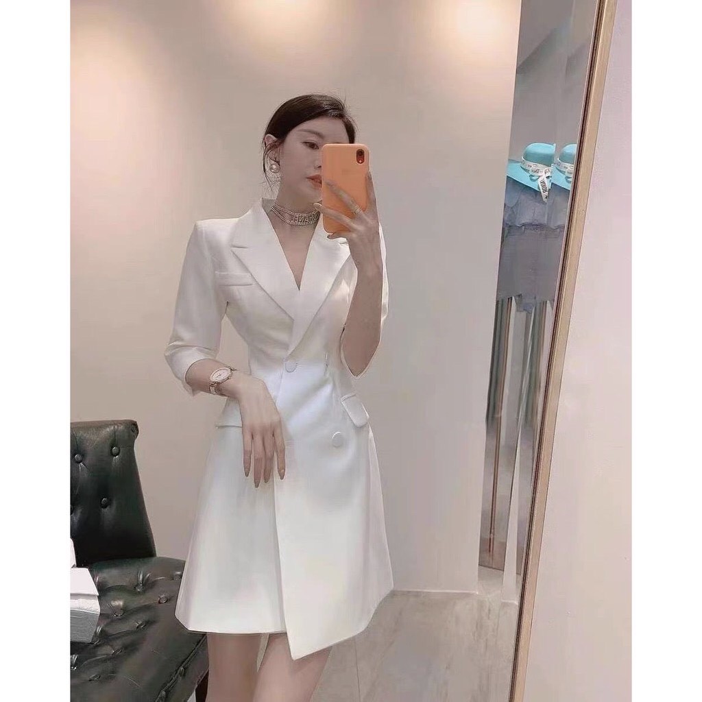 Đầm vest nữ nút bọc, đầm vest công sở chanh xả phong cách Hàn Opazi Dress | BigBuy360 - bigbuy360.vn