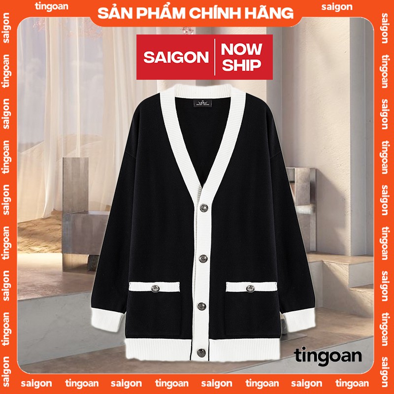 Áo khoác cardigan đen viền trắng SWEETEST CARDIGAN/BL tingoan SG