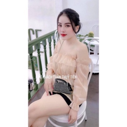 áo trễ vai tay bồng vải Tơ lụa 2 lớp, áo babydoll nữ bánh bèo dài tay nhún ngực 2 màu ullazang babydoll hot trend babydo