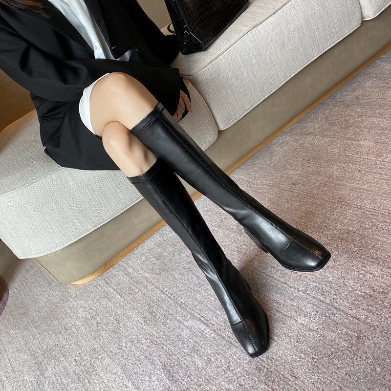 Boots đùi da PU mềm ôm bắp chân đế 3cm B002