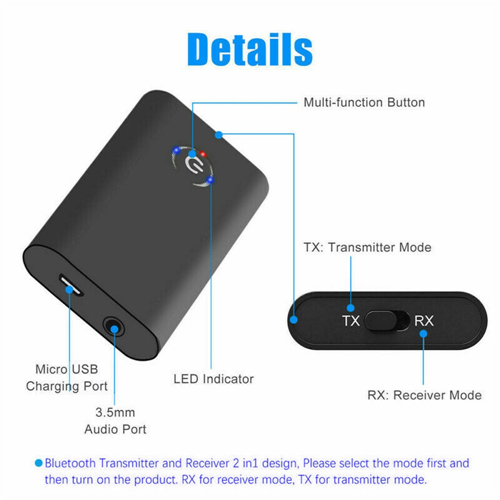 Bluetooth Transmitter Black 2-in-1 Adapter Speaker Wireless Accessories