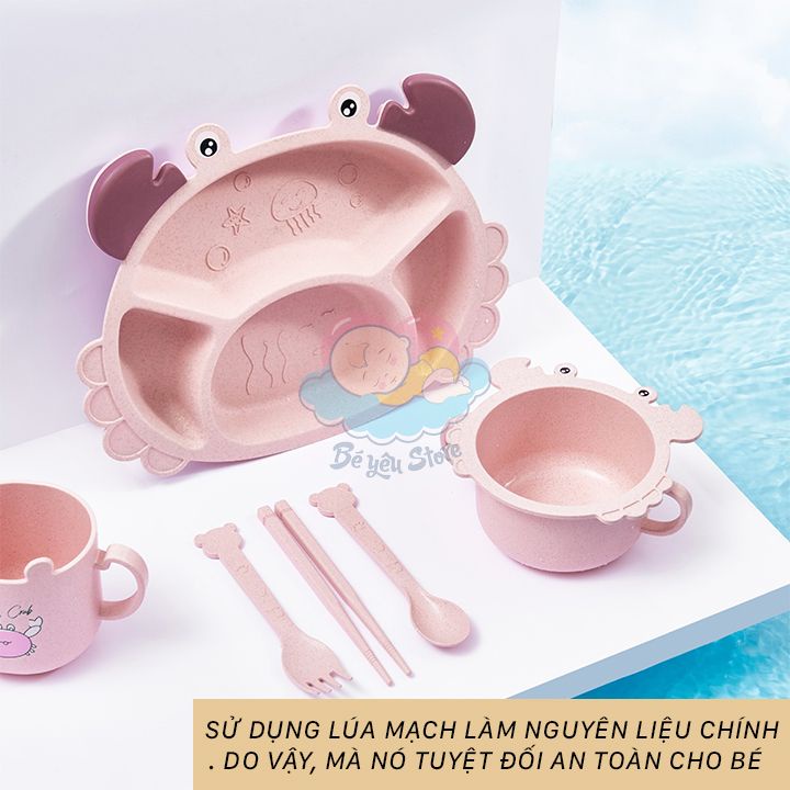 Bộ khay ăn dặm cho bé làm từ Lúa Mạch dễ thương, giúp bé kích thích hơn trong việc ăn uống (bộ chén ăn dặm cho bé)