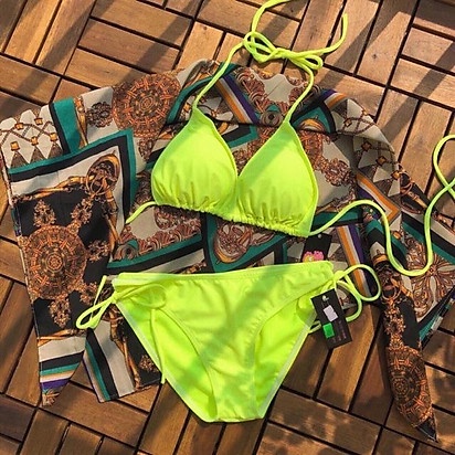 Đồ bơi nữ bikini tam giác cạp thấp dạ quang nổi bật mặc đi biển đi bơi