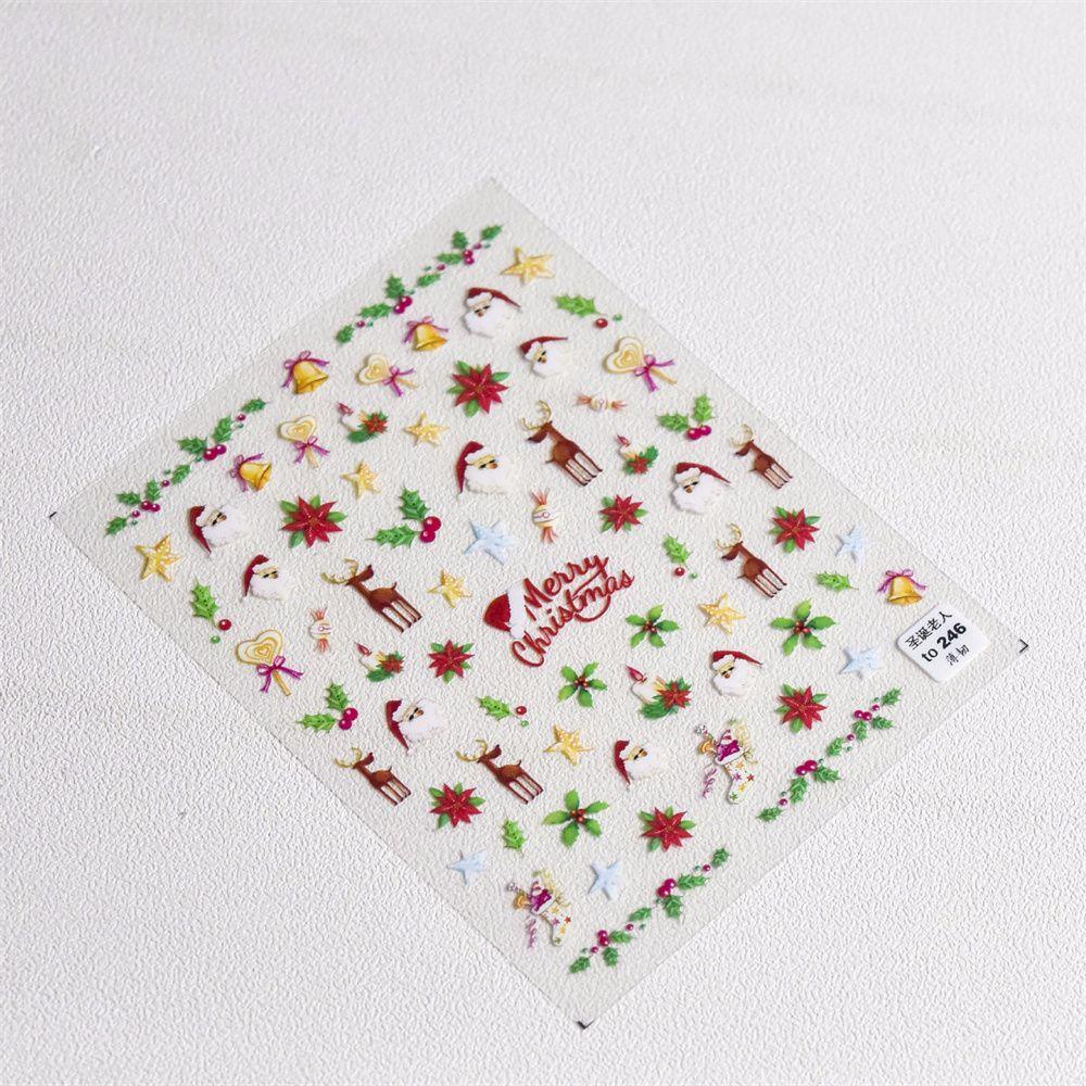 Miếng Dán Họa Tiết Hoa Tuyết Tuần Lộc / Người Tuyết Dập Nổi 3D Trang Trí Móng