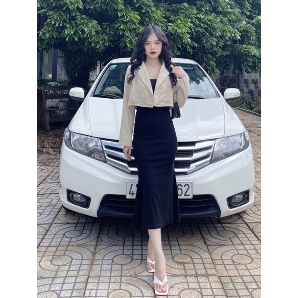 Áo khoác vest crop tay dài