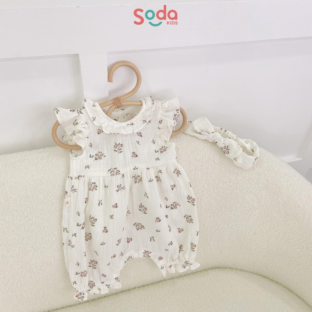 Bộ jumsuit/body tặng kèm băng đô cho bé gái SODA KIDS họa tiết hoa bông nhí