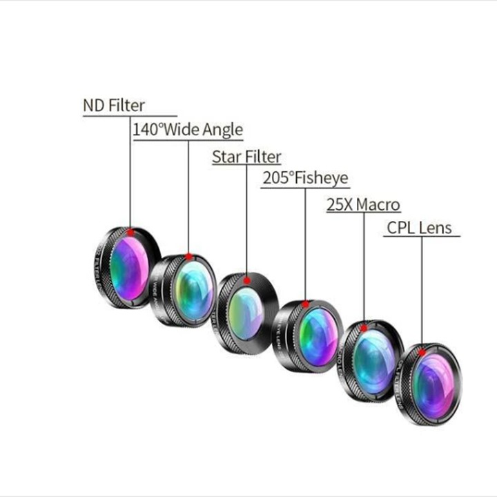 Bộ ống kính,lens chụp ảnh apexel dành cho điện thoại,6 ống kính,góc rộng,mắt cá,macro,phù hợp mọi loại máy điện thoại