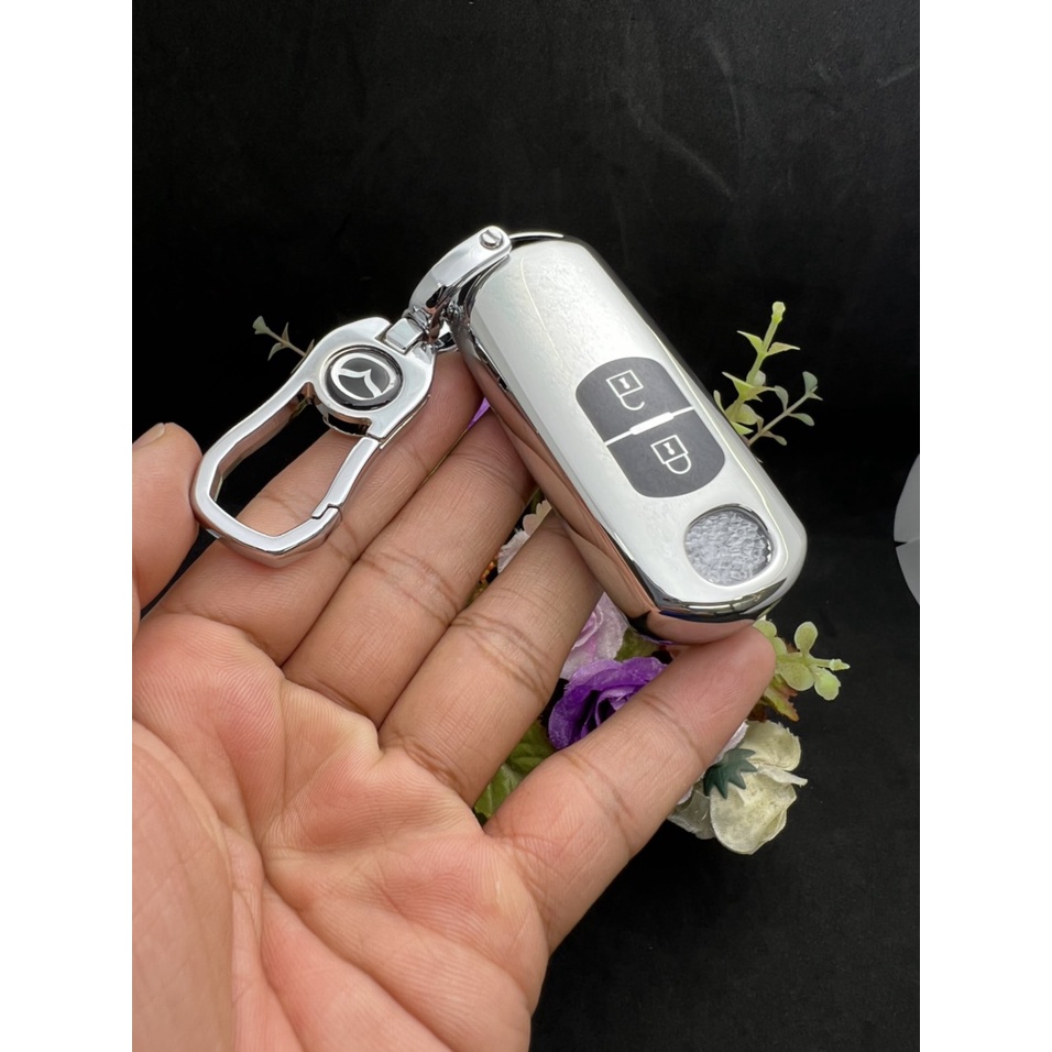 Bọc chìa khóa TPU-Mạ inox 2 Nút thông minh cho Mazda2, Mazda3, Mazda6 đời 2016-2019