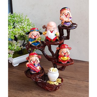 Bộ tượng Ngũ Phúc cao cấp kèm chum vàng và chân đế đứng 6 ô