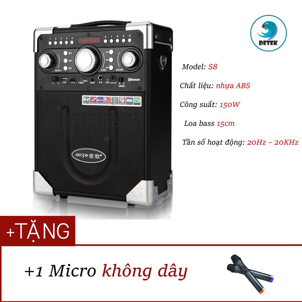 Loa kéo DAILE S8 có mic bluetooth-Tặng Míc Không Dây