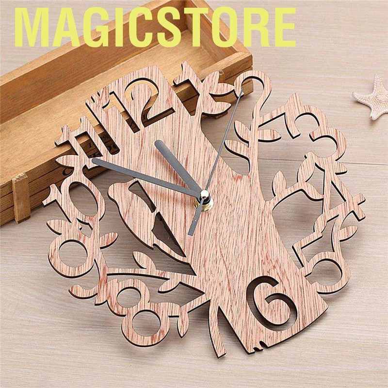 Magicstore Practical Round Wooden Tree Wall Clock Living Room Home Office Decoration Gift
