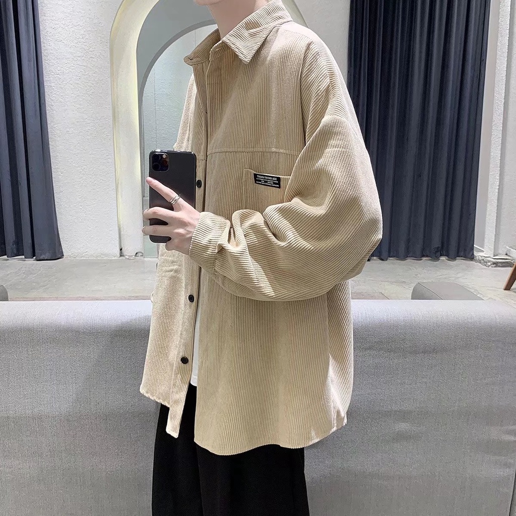 Áo sơ mi nam vải nhung kẻ simple áo phong tay dài fashion sơ mi hàn quốc unisex áo khoác áo sơ mi tay dài form rộng nam vải lụa cao cấp áo sơ mi nam thời trang Hàn Quốc cao cấp