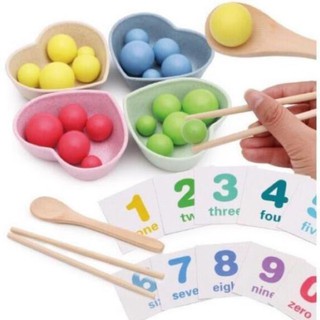 Bộ gắp bi gỗ rèn vận động tinh Montessori