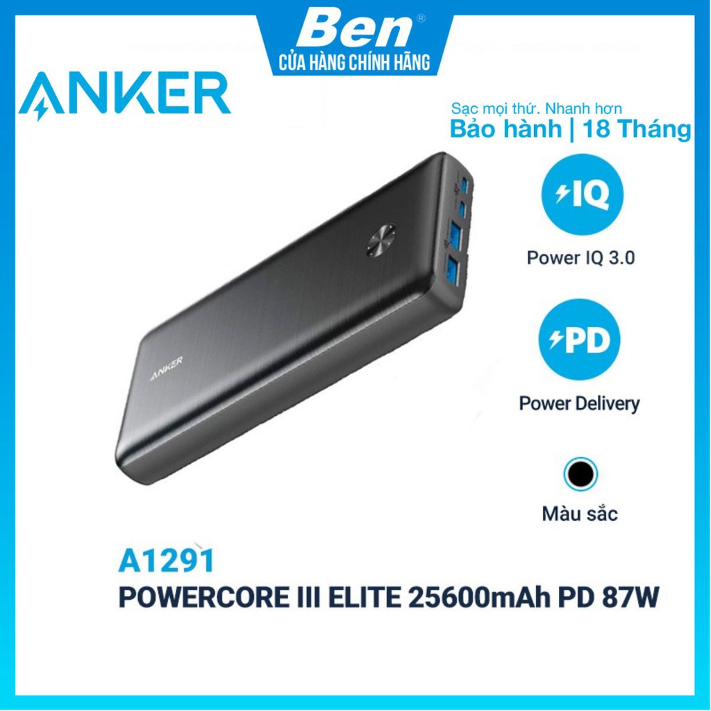 Sạc dự phòng ANKER PowerCore III Elite 25.600mAh PD 87w - A1291