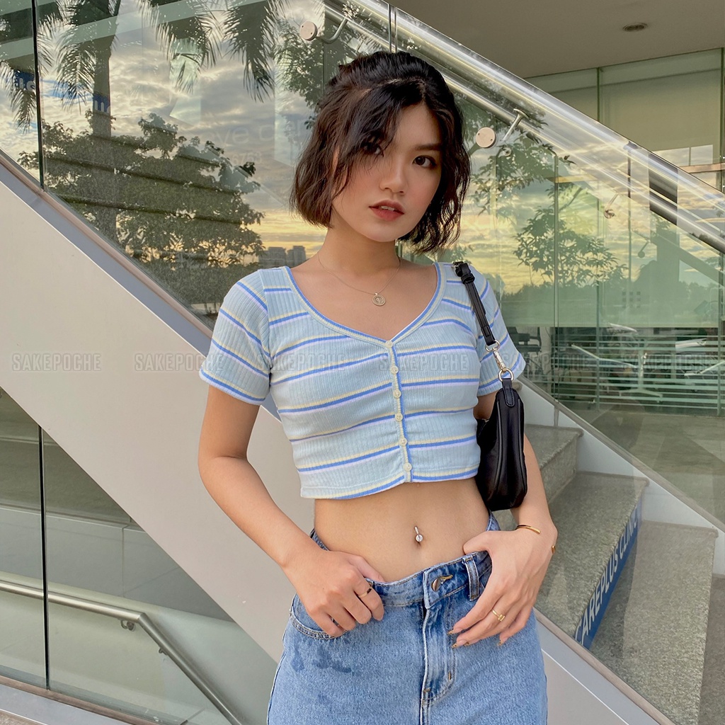 Áo croptop Blue Striped