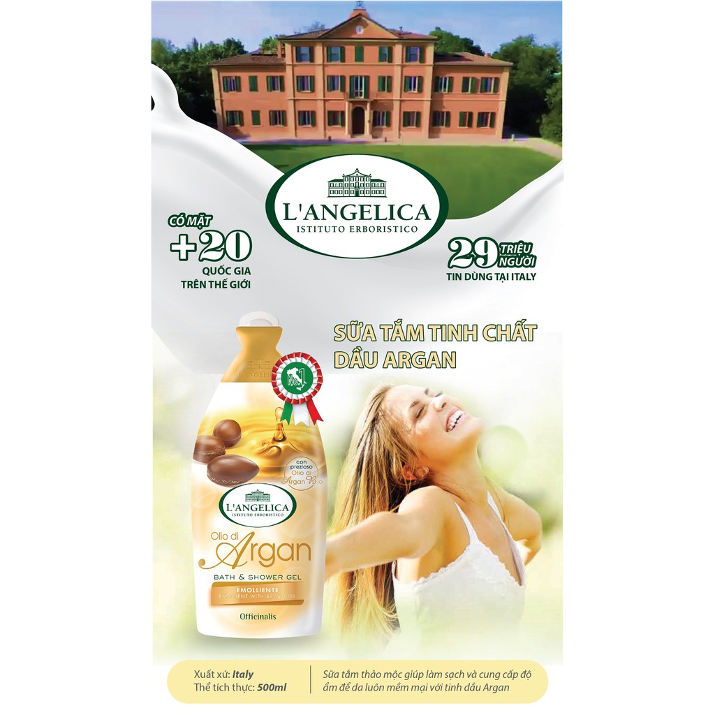 Sữa Tắm Italia L'Angelica Emollient With Argan Oil Tinh Dầu Argan 500ml