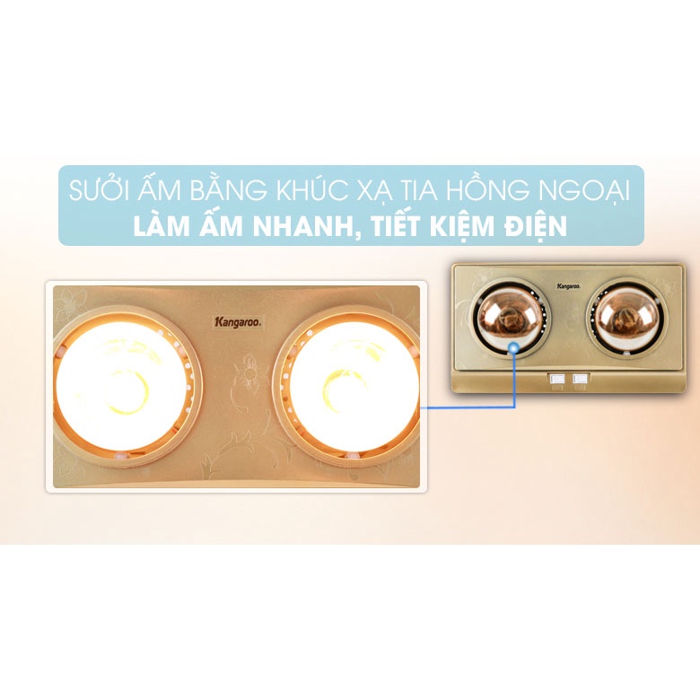 Đèn sưởi nhà tắm Kangaroo  2 bóng KG247V - Bảo hành 1 năm chính hãng
