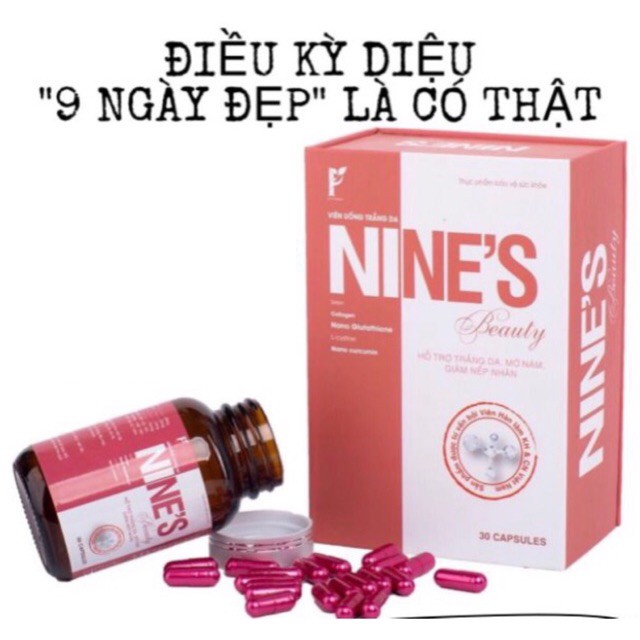 Hộp Viên uống trắng da Nine's Beauty chính hãng tăng cường độ ẩm và đàn hồi cho da giúp da toàn thân trắng mịn tự nhiên