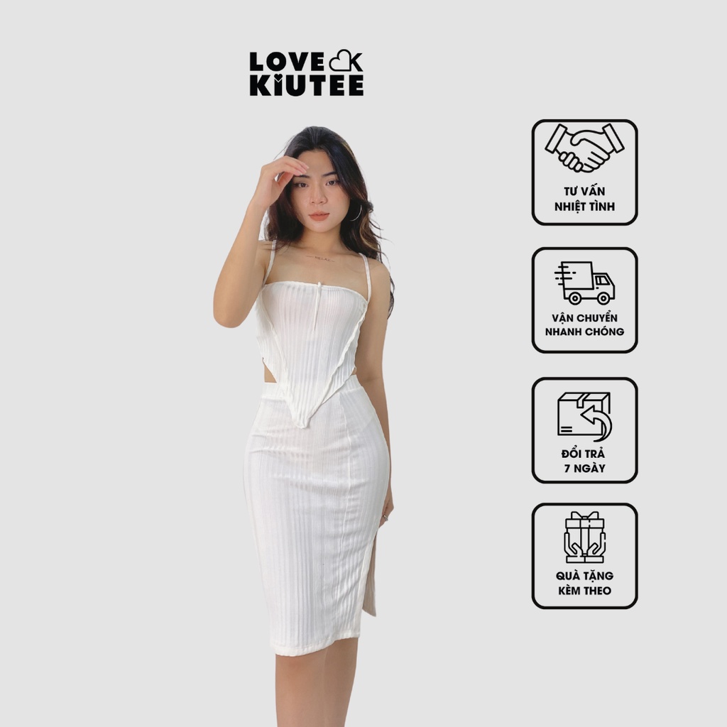 Chân váy xẻ đùi Stay A While Midi Skirt vải ôm co dãn LOVEKIUTEE