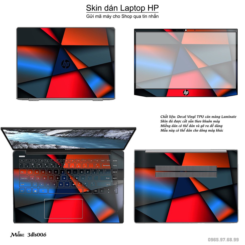 Skin dán Laptop HP in hình 3D (inbox mã máy cho Shop)