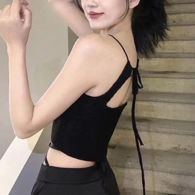 Brroa Áo Croptop Dệt Kim Không Tay Hở Lưng Phối Dây Cột Thời Trang Đi Biển Quyến Rũ Cho Nữ